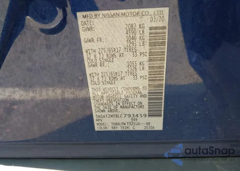 2020 Nissan Rogue S Fwd from USA, damaged, VIN 5N1AT2MT8LC793459